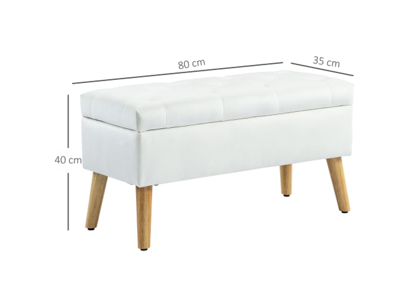  Banc coffre blanc rembourré effet velours, couvercle, bois d’hévéa, 102x35x43 cm, rangement  - Conforama C
