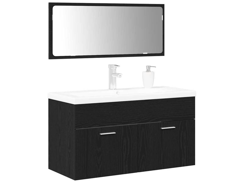  Ensemble de mobilier de salle de bain 3 pièces chêne noir cf64453  - Conforama C