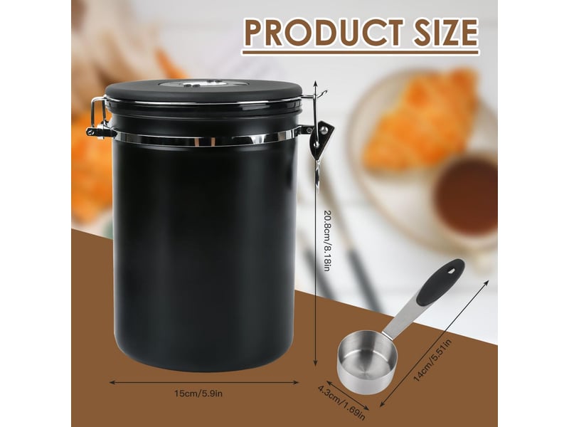  (noir) 2.8l boîte à café hermétique en acier inoxydable,récipient avec cadran de date et cuillère doseuse pour café, boite a cafe, pour café en grains OGS005635LL - Conforama B