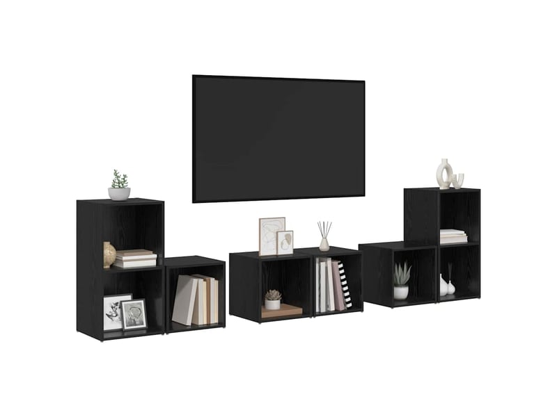  Ensemble meuble tv - banc tv - meuble de rangement 6 pcs chêne noir bois d'ingénierie  - Conforama C