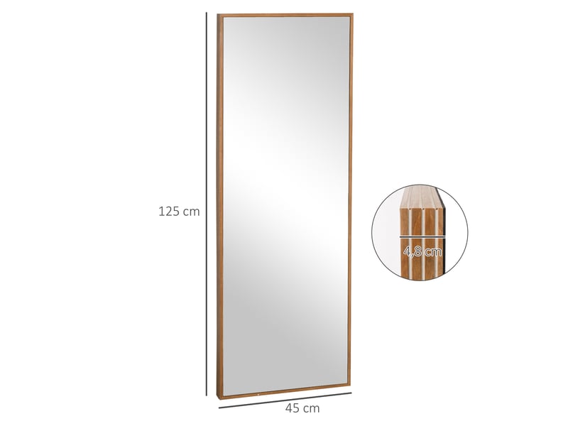  Miroir mural pleine longueur - dimensions 125x45 cm - cadre en bois naturel - montage mural ou appuyé 45x48x125cm - Conforama C