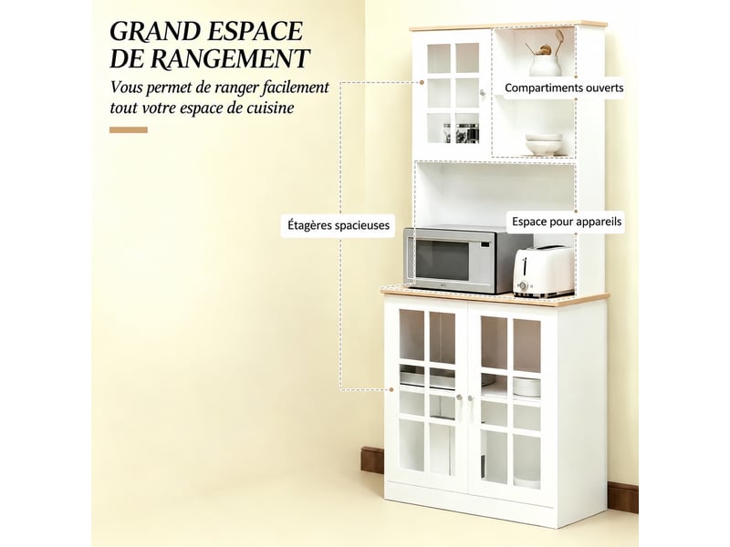 Meuble de cuisine blanc et chêne clair muvano, vitré avec plan de travail, 80 × 37 × 183 cm - Conforama E