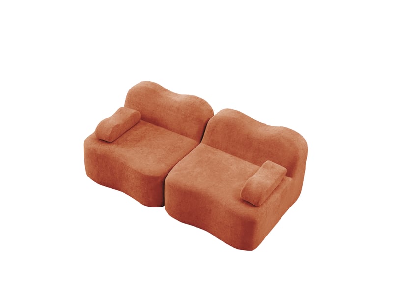  Canapé modulaire 2 places en velours orange, forme ondulée et coussin d'accoudoir mobile pour votre salon  - Conforama D