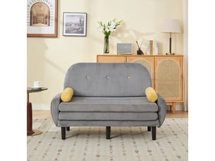 Canapé 2 places en velours côtelé gris, daybed avec fauteuil relax et rangement