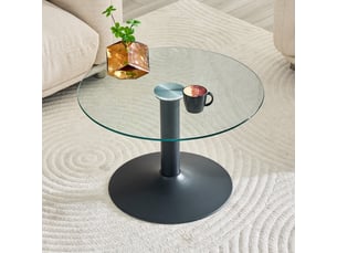 Table basse ronde plateau en verre trempé et piètement stable - métal noir - ø70 × h45 cm