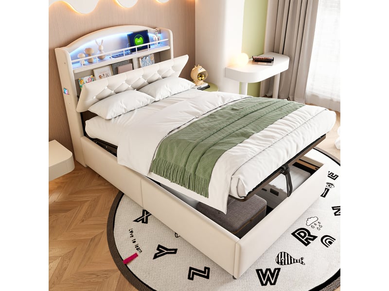  Lit en tissu beige 90 x 200 cm  - Conforama D