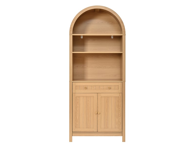 Colonne de cuisine avec 2 portes, 1 tiroir et 3 niches, range-épices intégrés, en mdf, naturel, 76×40×180 cm - Conforama A