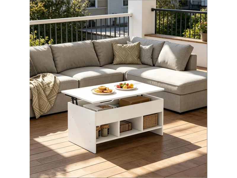  Table transformable multifonction - petite table à manger, basse, bureau pc ou d'appoint,blanc  - Conforama E