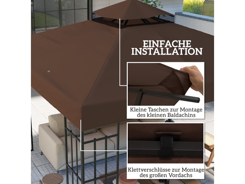 Toile de toit de rechange pour pavillon 3 x 3 m – marron café – double niveau, évacuation d'eau upf30+  - Conforama E