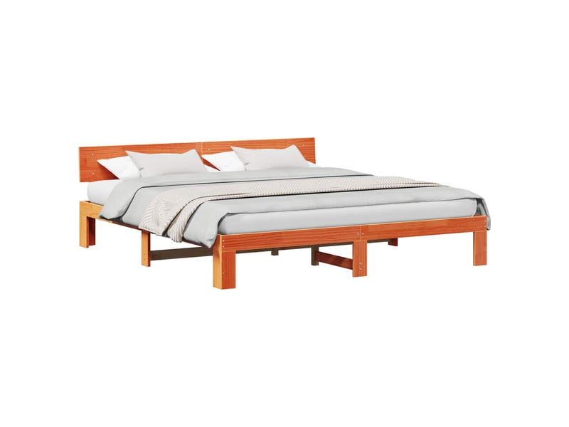  Lit double- lit adulte -  cadre de lit avec tête de lit brun  200 x 200 cm pin massif  - Conforama A