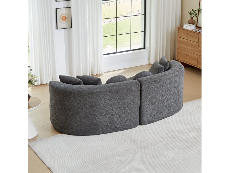  Canapé modulable 3 places 223x79x109 cm, 6 coussins anthracite, arrondi sans accoudoirs, tissu en chenille, gris  - Conforama E
