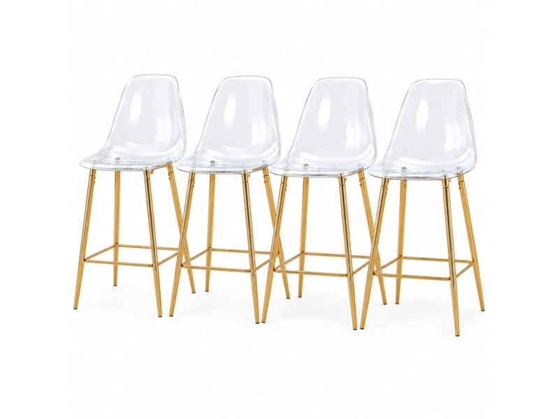  Lot de 4 tabourets de bar 43x50x101 cm transparents, chaise de bar, design moderne, cuisine et bar, métal, pu, doré  - Conforama A