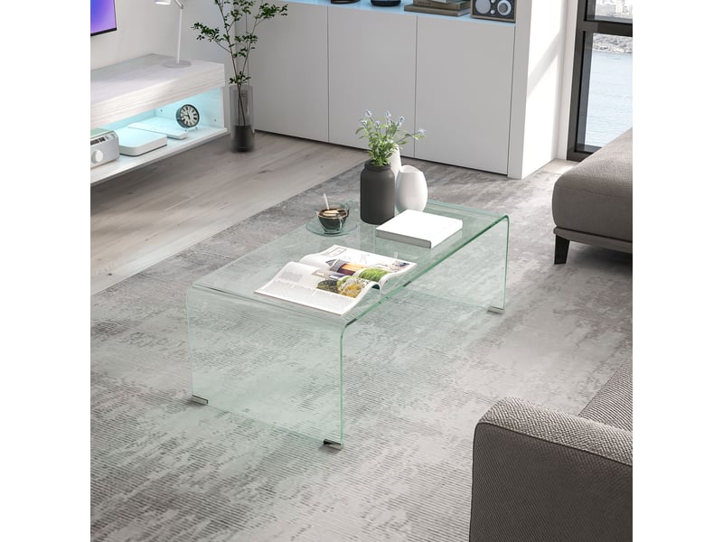  Table basse en verre table de salon rectangulaire design moderne en verre trempé avec bords arrondis sûrs transparent  - Conforama W