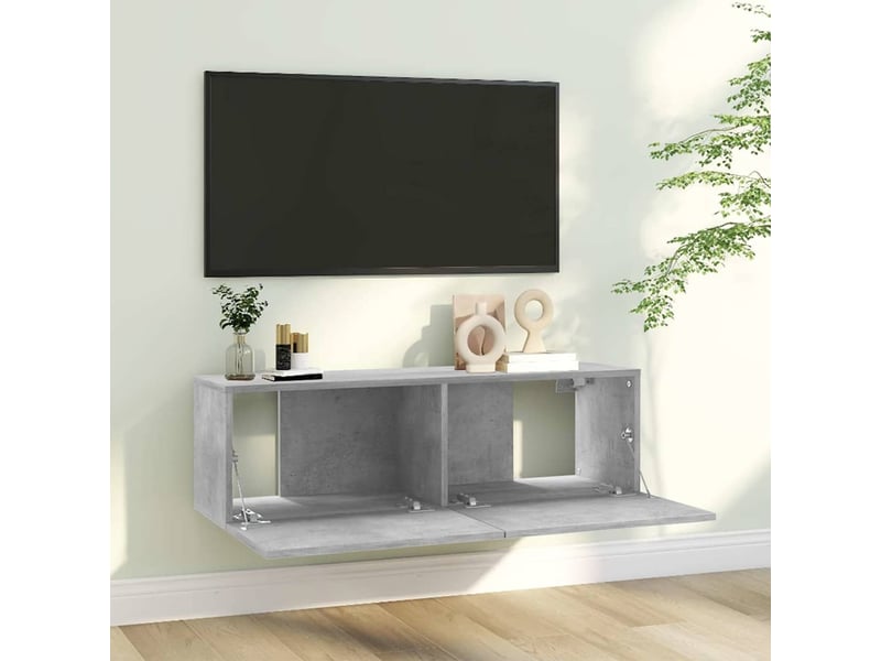  Meuble tv - banc tv - meuble de rangement gris béton 100x30x30 cm bois d’ingénierie  - Conforama C