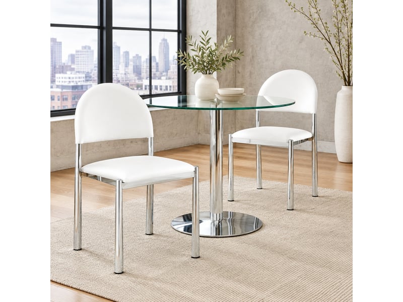  Lot de 2 chaises de salle à manger modernes blanches avec dossier semi-circulaire, revêtement en polyuréthane, pieds en métal  - Conforama B
