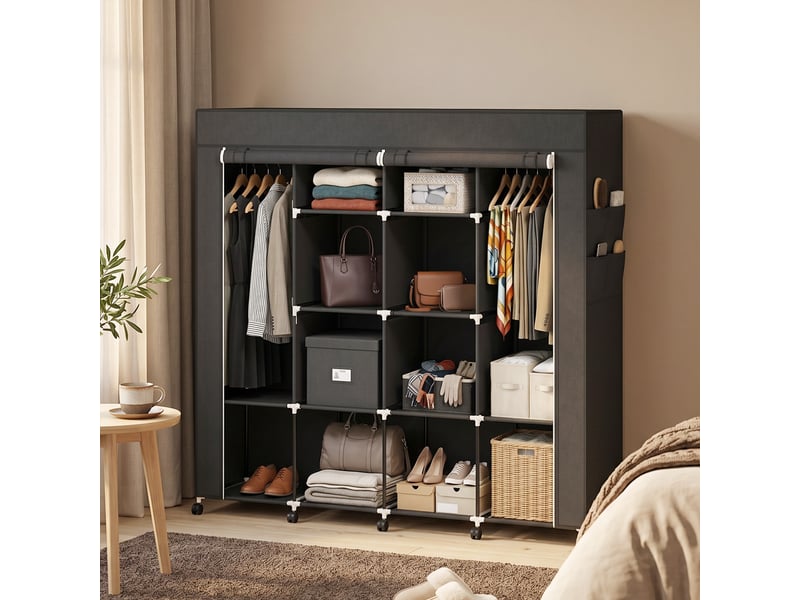  Armoire en tissu, unité de rangement mobile à 10 roulettes, 10 compartiments, penderie, noire  - Conforama C