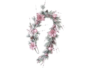 Couronne de noël rose vif 150cm, effet floqué enneigé – décoration de porte et intérieur