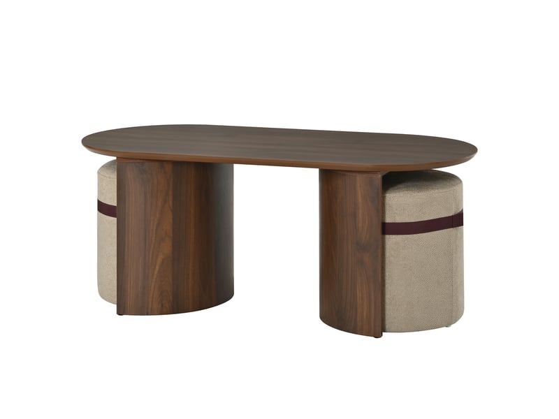  Table basse ovale avec 2 poufs, ensemble moderne en mdf pour salon et espace lounge  - Conforama D