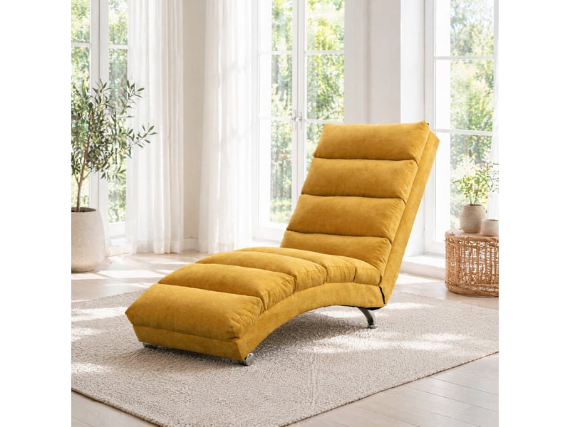  Fauteuil de massage fixe à vibration douce, poche latérale en lin jaune moutarde  - Conforama B