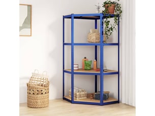 Étagère d'angle, armoire de rangement à 4 niveaux bleu acier et bois d'ingénierie cf41360