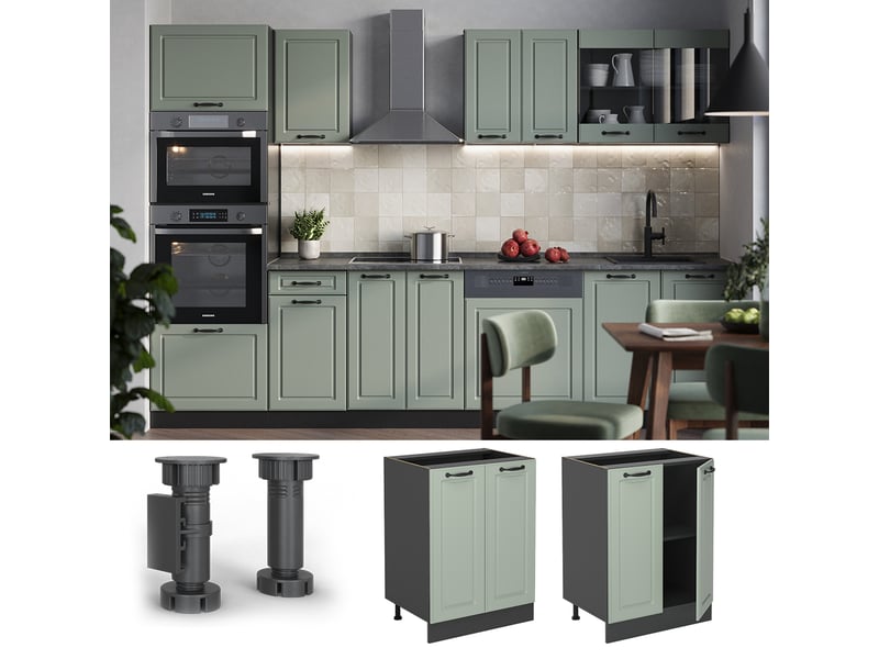 Vicco meuble bas de cuisine, mint campagneanthracite, 60cm plan de travail marbre  - Conforama D