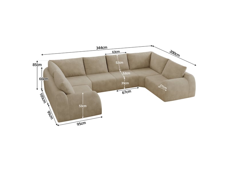  Grand canapé 344 cm en u kaki, canapé mousse compressée sans armature en tissu chenille  - Conforama C