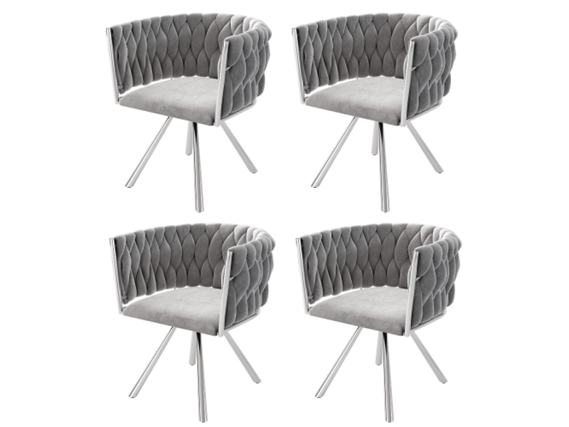  Lot de 4 chaises de salle à manger, chaise pivotante en velours avec 4 pieds de support en métal, gris et argent  - Conforama A