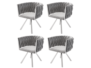 Lot de 4 chaises de salle à manger, chaise pivotante en velours avec 4 pieds de support en métal, gris et argent