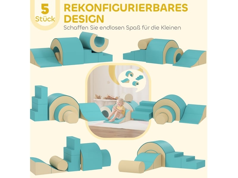  Set de 5 grosses formes en mousse souple pour bébés et tout-petits, recouvert de simili cuir vert, idéal pour grimper, ramper et jouer en intérieur ORFRT3323P400357 - Conforama E