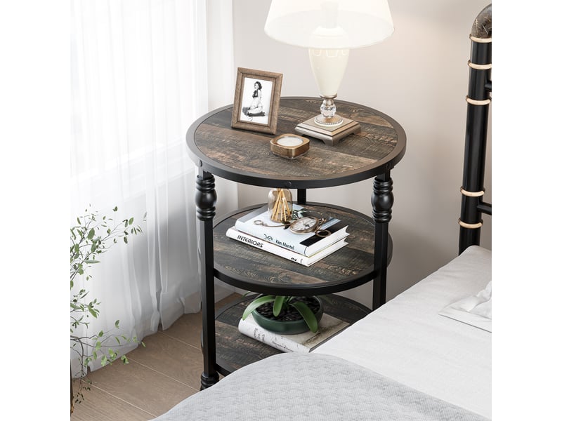  Table d'appoint ronde 3 niveaux, 3 étagères rangement, style industriel bois métal, cadre acier, salon chambre petits espaces PHO_0Y1MICU6 - Conforama C