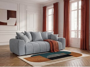 Canapé droit convertible BOBOCHIC ROXELANE 3 places Tissu gris avec coffre de rangement