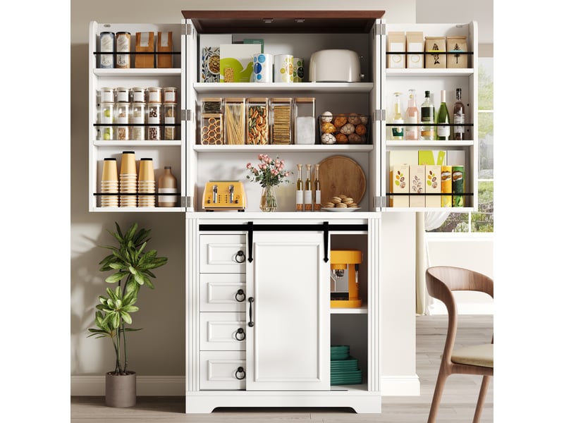  Meuble de cuisine muvano blanc, armoire avec étagères réglables, 4 tiroirs, 80 × 180 cm  - Conforama C