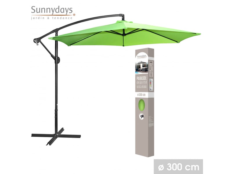 Parasol déporté rond ouverture manivelle - vert anis - polyester et aluminium - d 300 x h 250 - Conforama A