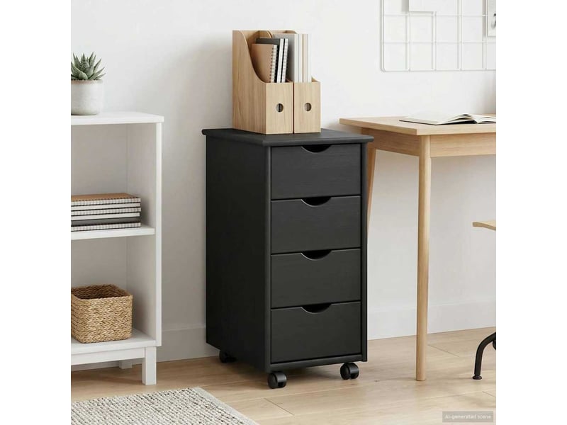  Caisson roulant de bureau, meuble de rangement 34 x 39 x 65,5 cm bois de pin massif gris  - Conforama B