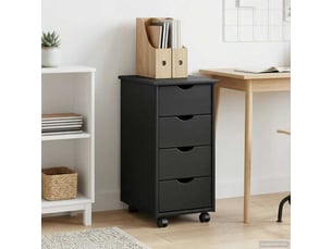 Caisson roulant de bureau, meuble de rangement 34 x 39 x 65,5 cm bois de pin massif gris