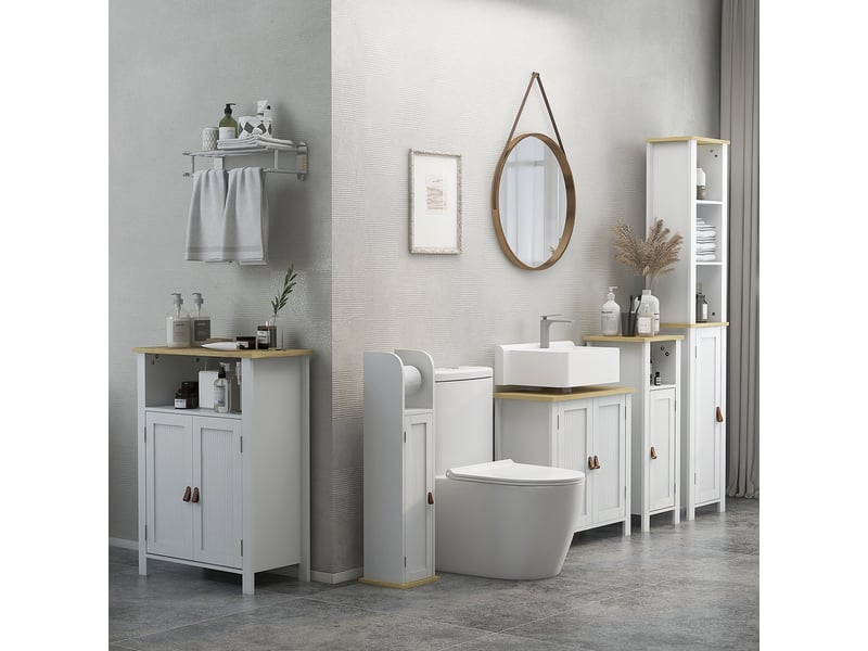  Meuble de salle de bain support papier toilette avec placard et étagères réglables blanc 20 x 20 x 80 cm  - Conforama A