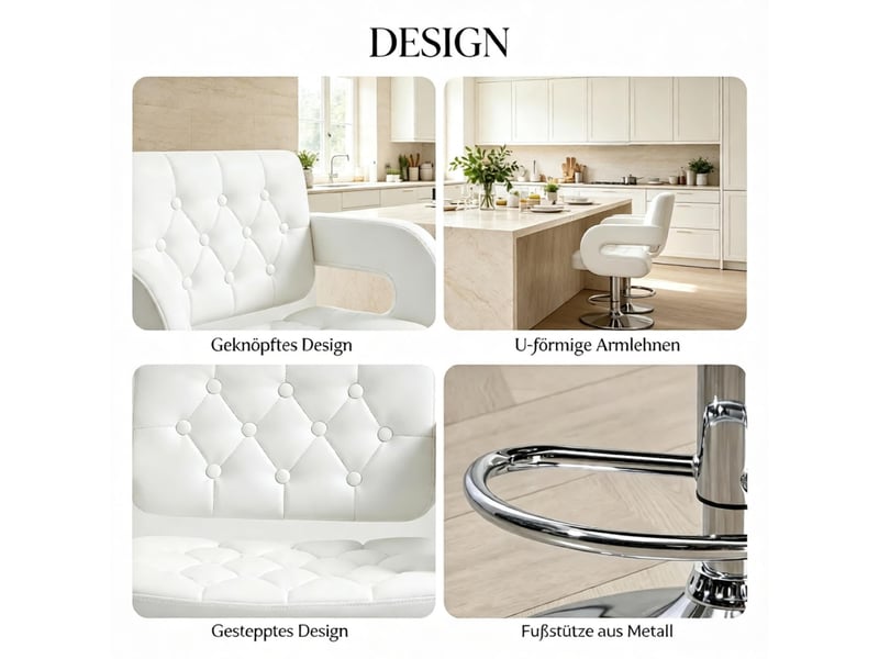  Tabouret de bar réglable avec dossier, accoudoirs et repose-pieds, en métal et revêtement synthétique blanc  - Conforama E