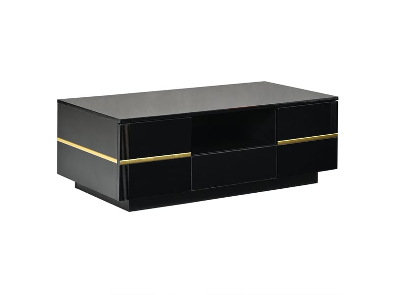  Table basse 100x50x35,5 cm avec éclairage led, 2 portes et 1 tiroir, mdf, couleur noir et doré, design moderne  - Conforama A