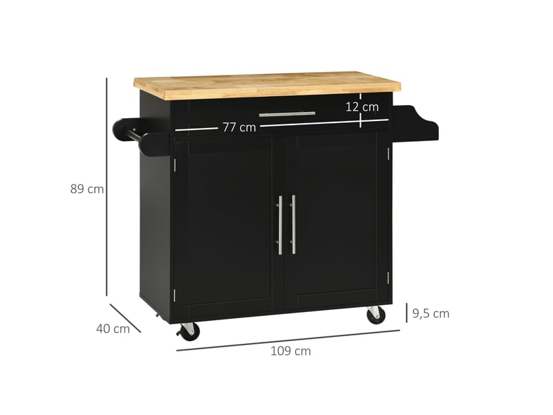 Desserte de cuisine 109x40x89 cm avec tiroir, placard et porte-serviettes mdf noir  - Conforama E
