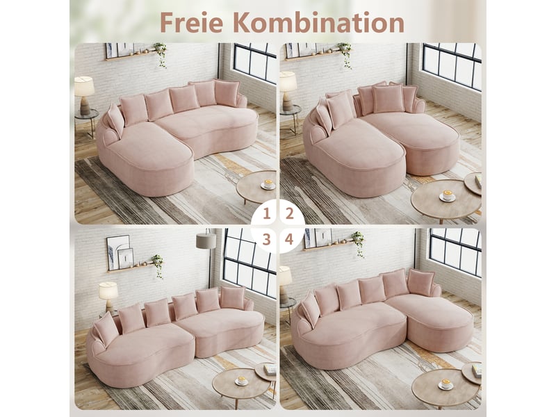  Canapé méridienne, chaise longue, en chenille, rose, version gauche, mobilier pour espace de vie, pour salon et séjour  - Conforama W