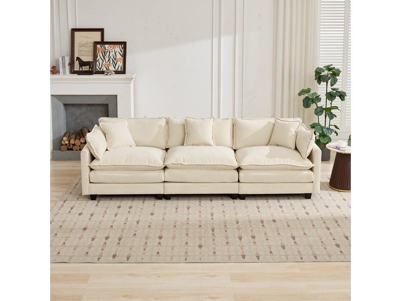  Canapé droit modulable 3 places 289 × 75 × 84 cm en chenille beige, coussins rembourrés IKSETERA TRADING LTD - Conforama B