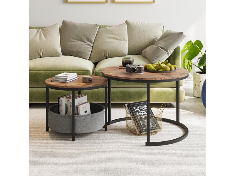  Table basse ronde lot de 2 70x48 cm et 50x40,2 cm, brun antique, métal, design industriel  - Conforama C