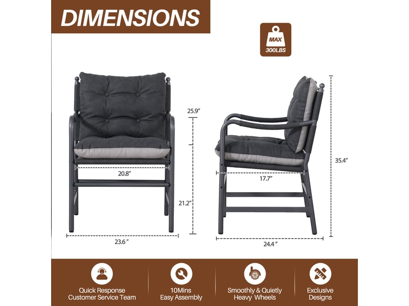  Fauteuil d'appoint avec accoudoirs et assise rembourrée, pour salon ou bureau, en cuir pu et métal noir  - Conforama D