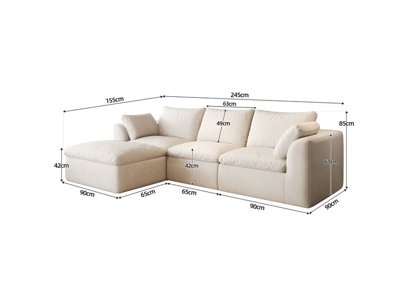 Canapé d’angle 4 places en tissu lin beige et blanc, 245 cm, mousse compressée IKSETERA TRADING LTD - Conforama C