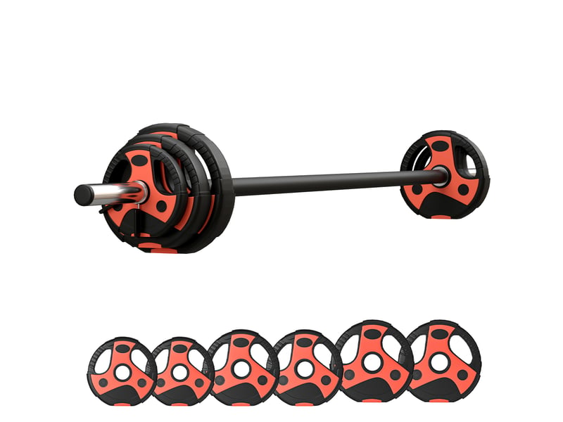  Ensemble d'haltère 20 kg kit barre de musculation avec poignée antidérapante, poids réglable, ø 27 x 140 cm noir  - Conforama A