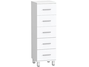 Meuble de salle de bain étroit à 5 tiroirs, unité de rangement compacte, 30 x 30 x 95 cm, blanc