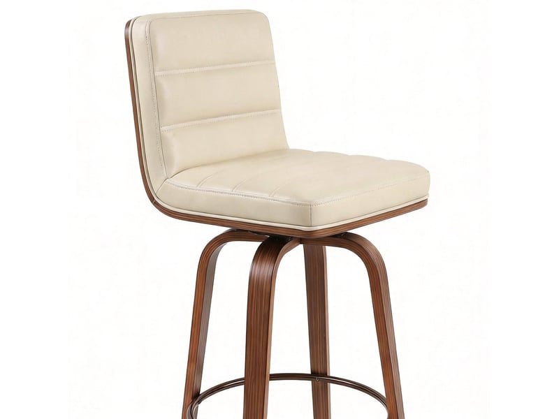  Tabouret de bar pivotant en similicuir avec dossier ergonomique, repose-pieds et patins antidérapants crème  - Conforama E