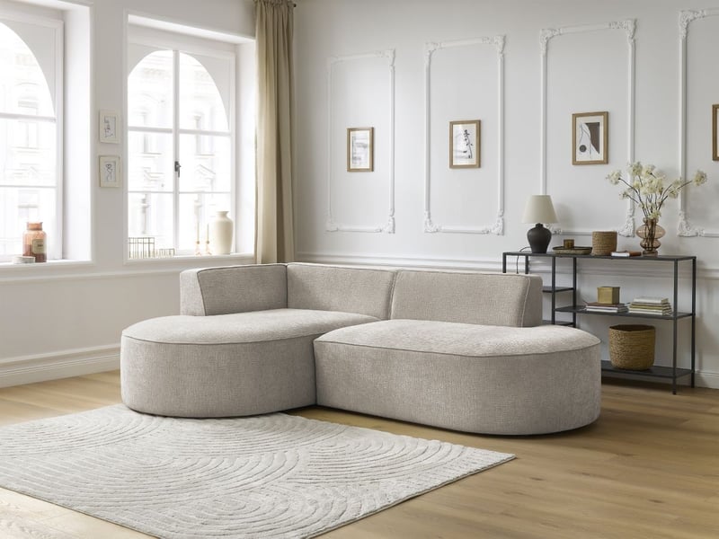  Bobochic canapé d'angle fixe rousseau tissu texturé beige  angle gauche ROUSSEAU - Conforama C