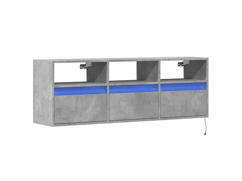  Meuble tv - banc tv - meuble de rangement mural avec lumières led gris béton 130x31x45 cm  - Conforama C