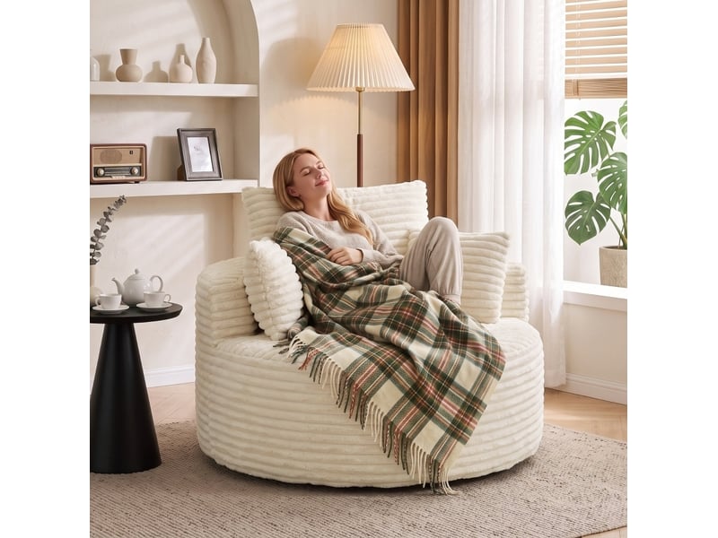  Fauteuil rond 130x130x82 cm sans cadre en mousse crème  - Conforama C